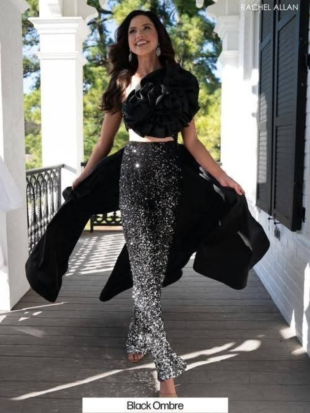 Rachel Allan Black Sequin Ombre Maxi Dress